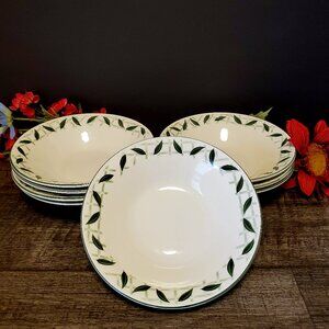 Cades Creek Stoneware Bowls 8 Piece Set. Green Vines